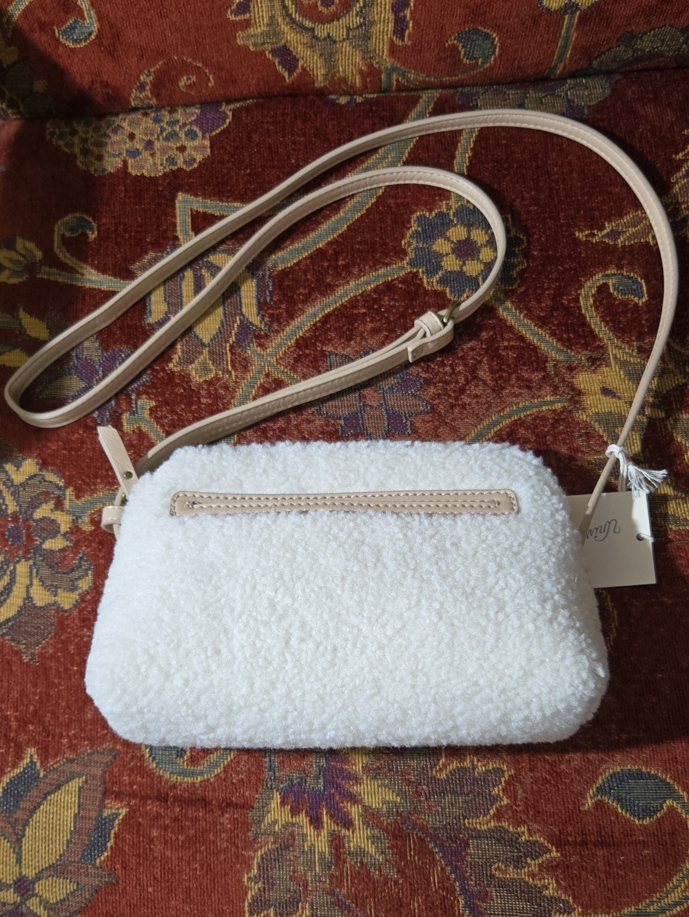 Universal Thread Cream Sherpa Crossbody with Tan Strap